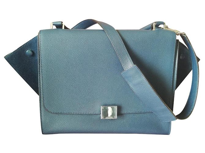 Trapèze Borsa Céline Trapeze in pelle blu scuro