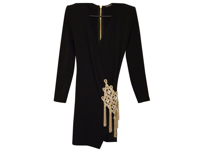 Balmain Luxury Black Besticktes Kurzes Kleid Schwarz Viskose  ref.174301