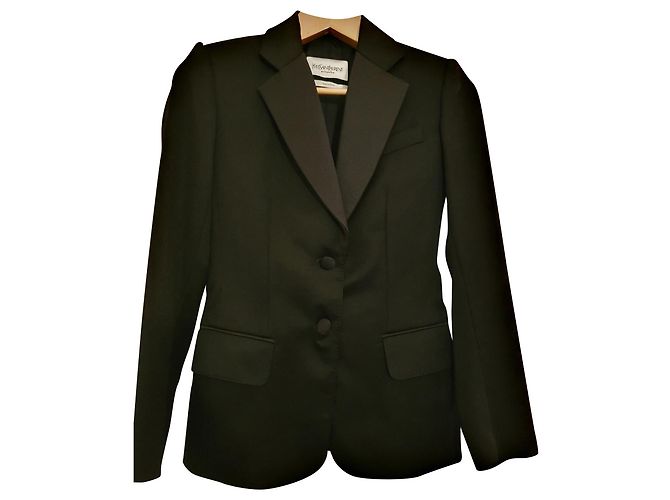 Yves Saint Laurent YSL Rive Gauche Wool Smoking Jacket Black 