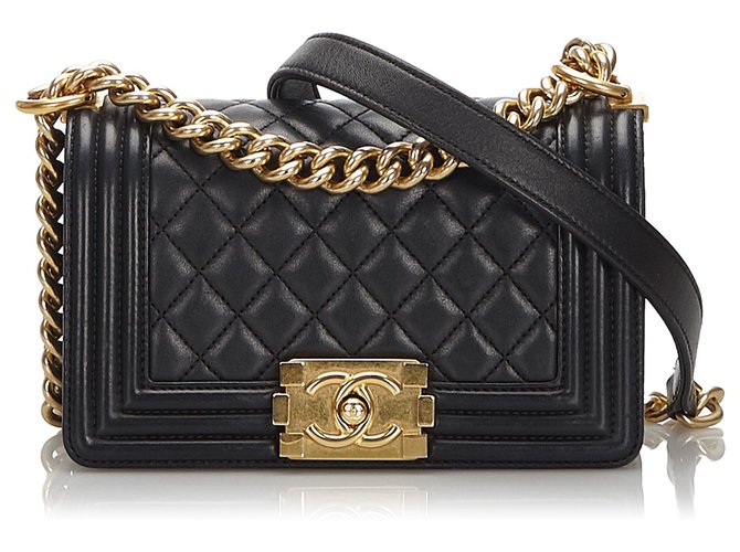 Chanel Black Lambskin Leather Small Boy Flap Bag  ref.174318