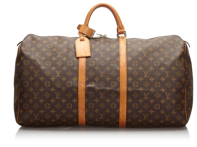 Louis Vuitton Brown Monogram Keepall 60 Leather Cloth  ref.174320