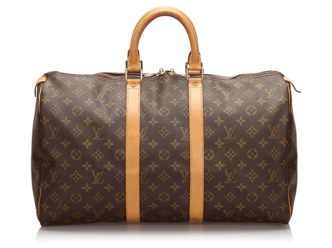 Louis Vuitton Brown Monogram Keepall 45 Leather Cloth  ref.174334