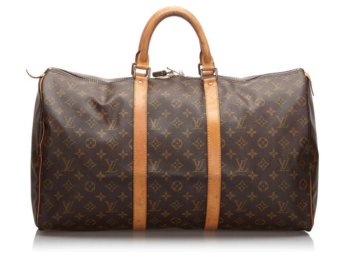 Louis Vuitton Brown Monogram Keepall 50 Leather Cloth  ref.174335