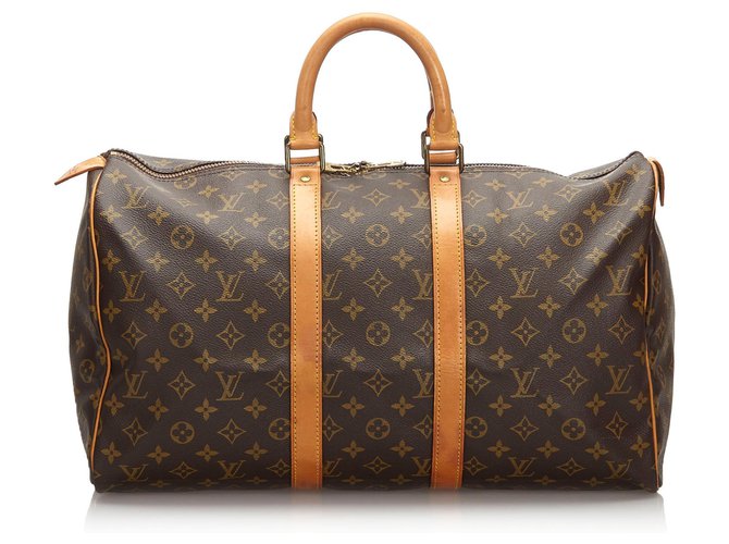 Louis Vuitton Brown Monogram Keepall 45 Leather Cloth  ref.174337