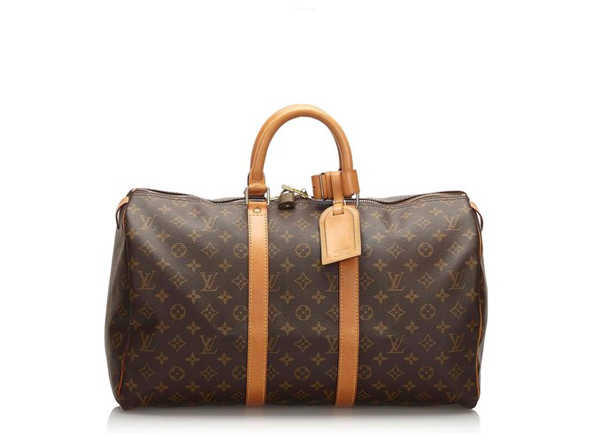Louis Vuitton Brown Monogram Keepall 45 Leather Cloth  ref.174343