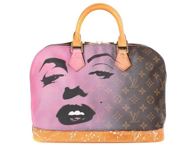 Louis Vuitton Alma Monogram bag customized "Marilyn for Ever" the artist by PatBo! Brown Cloth  ref.174388