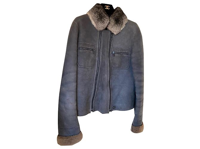 Chanel Schaffelljacke mit Chinchillakragen Grau