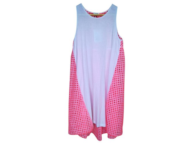 Manoush Kleider Pink Weiß Baumwolle Elasthan Modal  ref.174561
