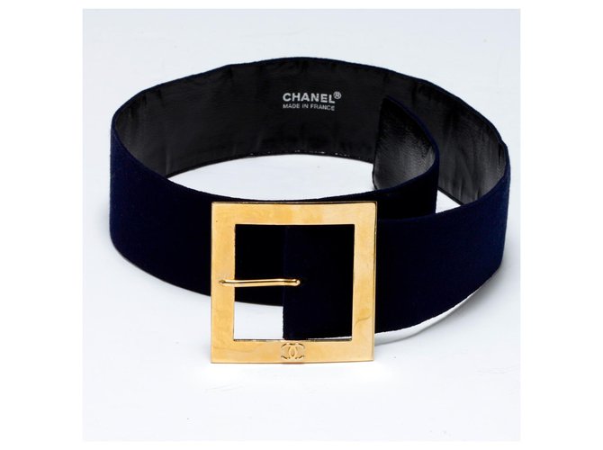 Chanel NAVY T65 Golden Navy blue Leather Metal Cloth  ref.174665