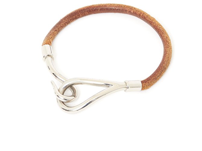 Bracciale Hermès Jumbo in Pelle e Metallo Argentato Argento Caramello 