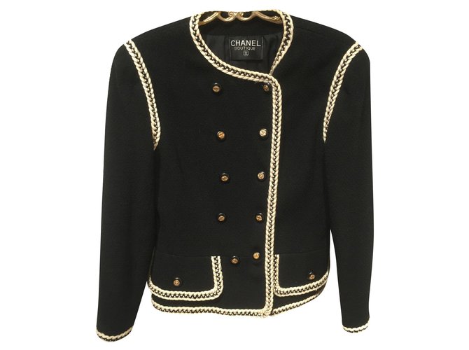 Chanel Skirt suit Black White Wool  ref.174679