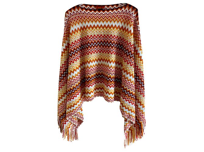 Missoni Mehrfarbiger Zick-Zack Poncho Wolle Acryl Mehrfarben