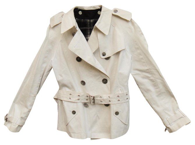 Trench Burberry London 38 Bianco Cotone Poliestere  ref.174732