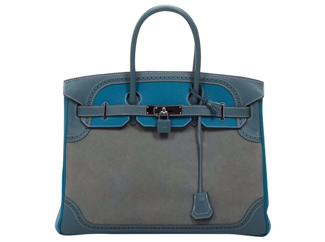 Hermès Birkin 35 Azul Gris Suecia Cuero  ref.174742