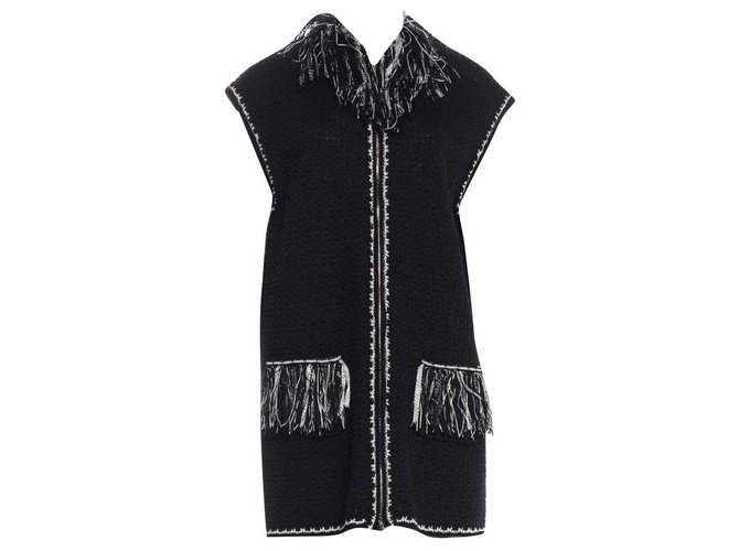 Chanel fringed long vest Black Cotton  ref.174771