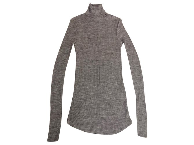 Zara 29% Wool, semi-sheer fine ribbed knit. Size S. Dark grey  ref.174836