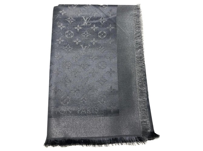 Anthracite monogram shine Louis Vuitton shawl Silk Polyester Wool  ref.174898