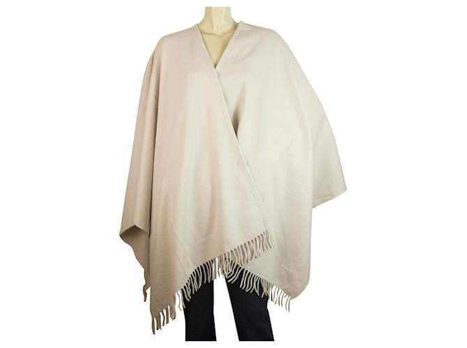 Laurèl Laurel wool and cashmere blend cream shawl open front asymmetric cut fringes  ref.174900