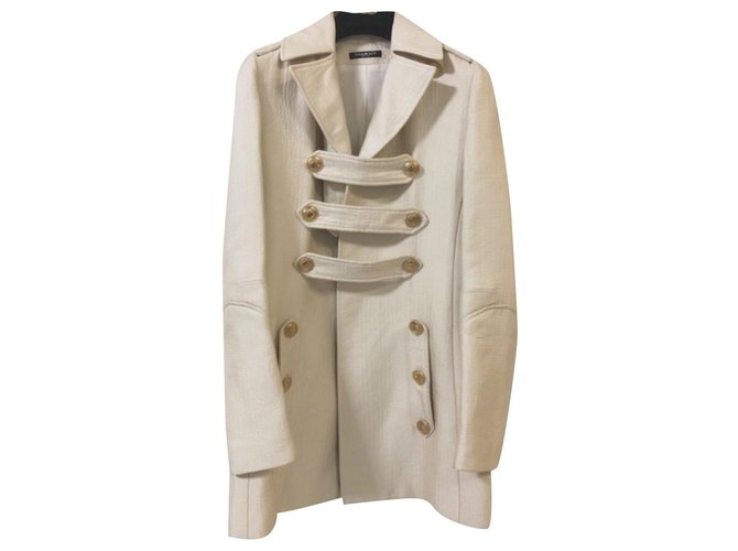 Balmain military cream coat jacket FR38 Silk Cotton  ref.174916