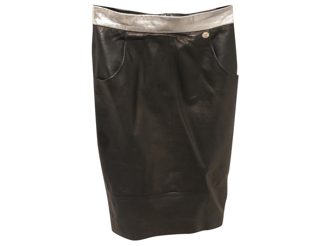 Chanel Skirts Black Silvery Lambskin  ref.174928