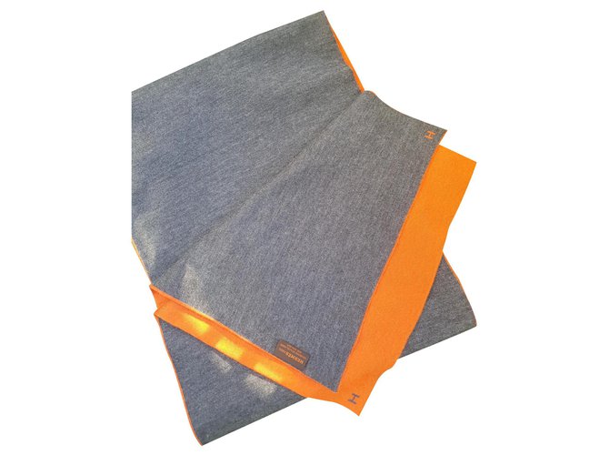 Hermès Round trip Orange Grey Silk Cashmere  ref.174943