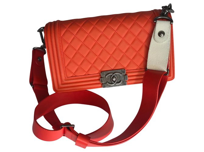 Chanel Borsa media Boy Galuchat con cinturino largo Arancione Pelle Pelli esotiche  ref.174945