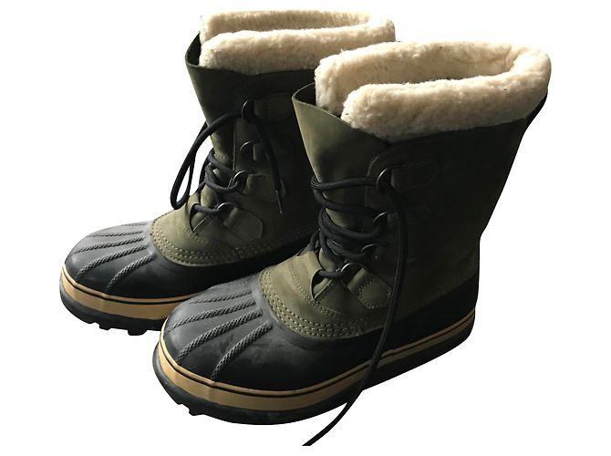 Autre Marque Caribou Schneestiefel Olivgrün Leder Größe 42