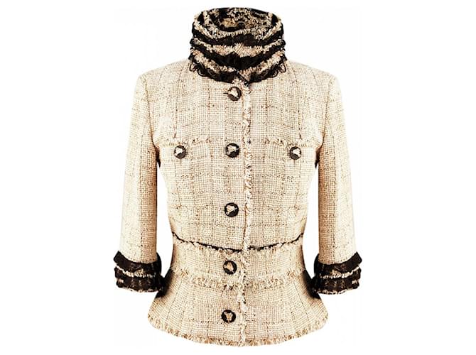Chanel jaqueta de tweed muito rara Bege  ref.174971