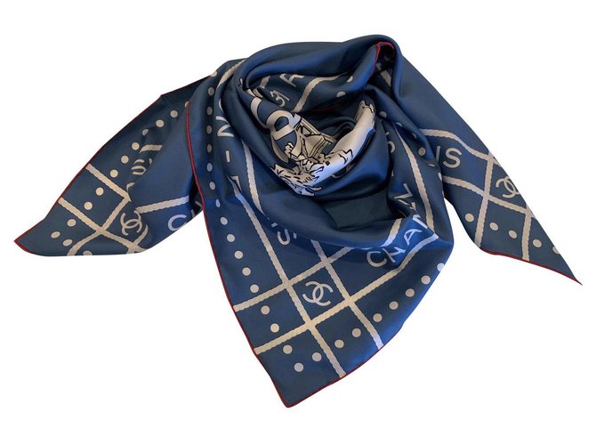Bufanda de Chanel Azul Seda  ref.174987