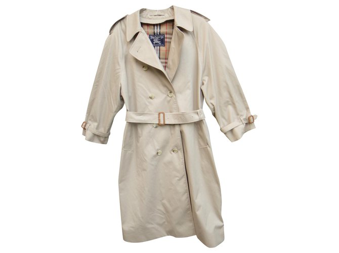 trench coat vintage das mulheres Burberry 44 com forro removível, Condição perfeita Bege Algodão Poliéster  ref.175047