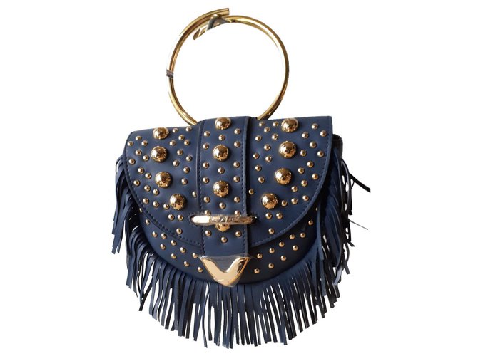 Delphine Delafon Handbags Blue Golden Leather Metal  ref.175062