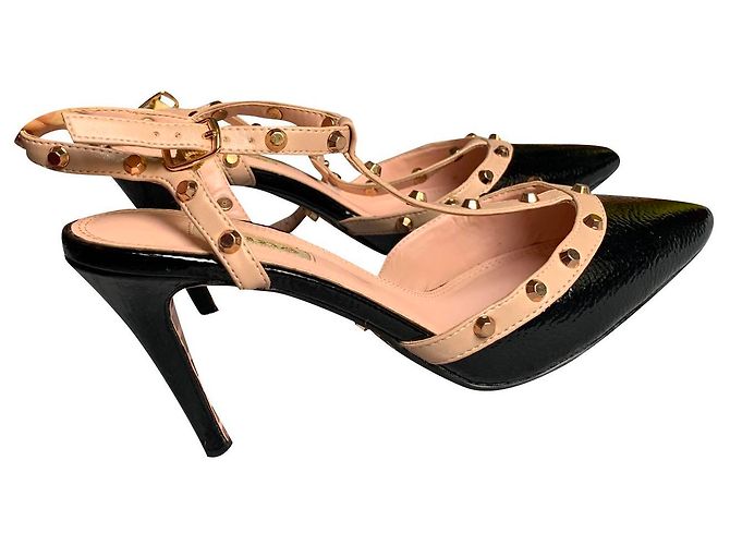 Décolleté Dune con cinturino nero e beige con borchie 37