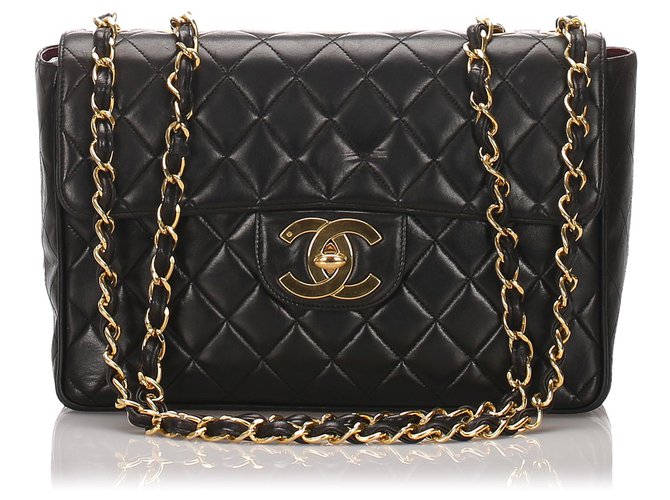 Chanel Black Classic Jumbo Lambskin Single Flap Bag Leather  ref.175120