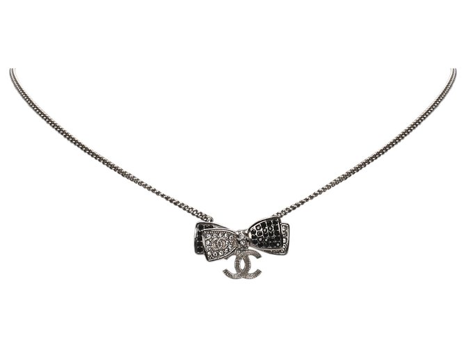 Chanel colar de strass fita de prata Metal  ref.175129