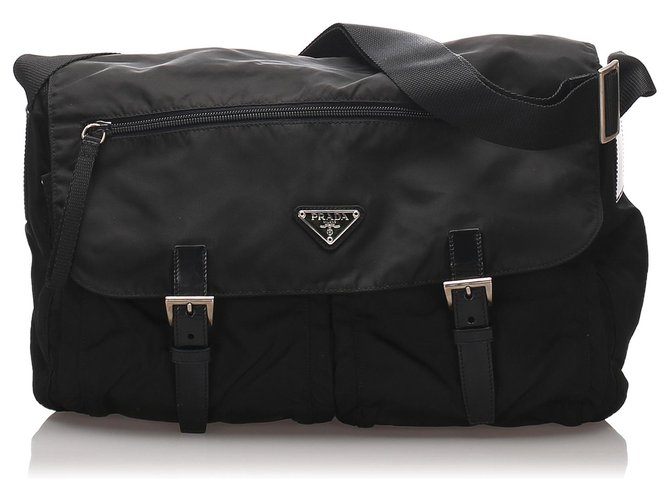 Prada Black Tessuto Crossbody Bag Leather Nylon Cloth  ref.175153