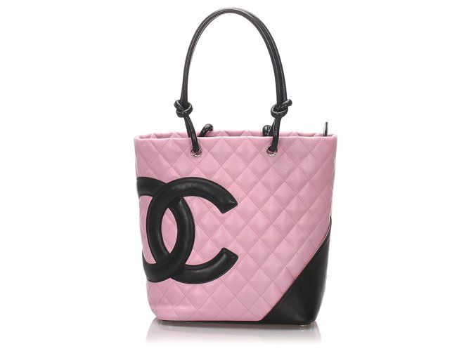 Chanel Bolsa Cambon Ligne Pink Preto Rosa Couro  ref.175159
