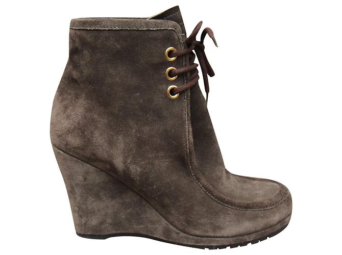 bottines compensées Prada p 39,5 Taupe