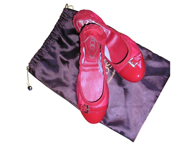 Tod's Soft ballerinas, Red leather, US36.  ref.175247