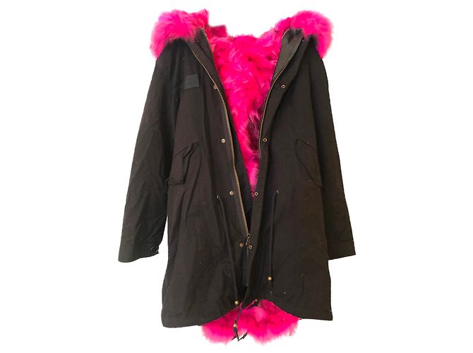 Autre Marque Rosa Jacke aus Kaninchen- und Waschbärfell Schwarz