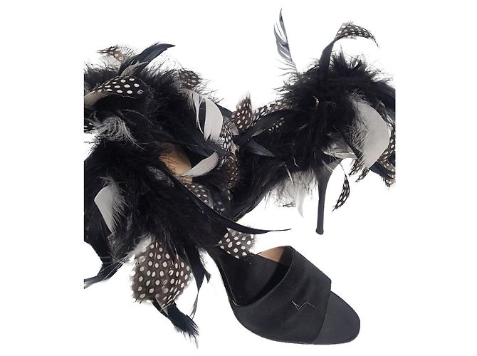 Diego Dolcini feather heeled sandals Black