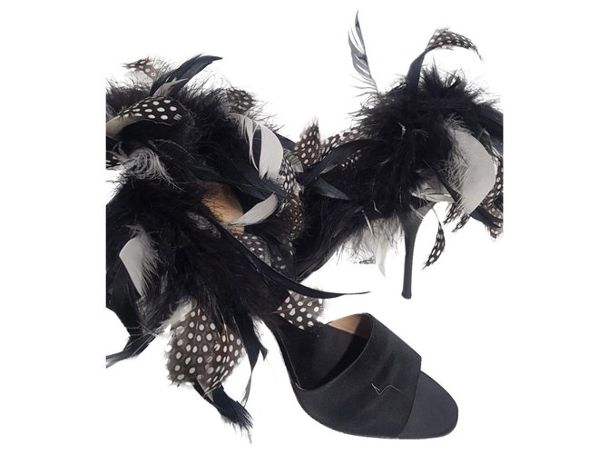 Diego Dolcini feather heeled sandals Black Satin  ref.175299