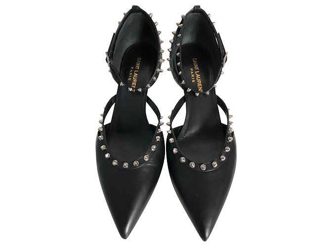 Décolleté Saint Laurent in pelle nera con borchie Nero