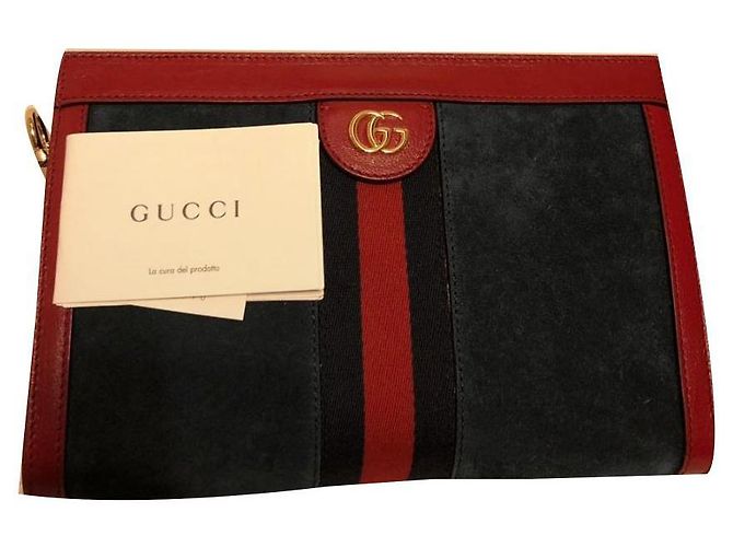 Borsa Gucci Ophidia Rosso Scuro e Blu Notte in Pelle Vernice Bordò Blu scuro