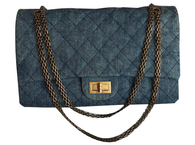 Chanel Jumbo 2.55 Dbl Flap bag Denim Blue Leather  ref.175345