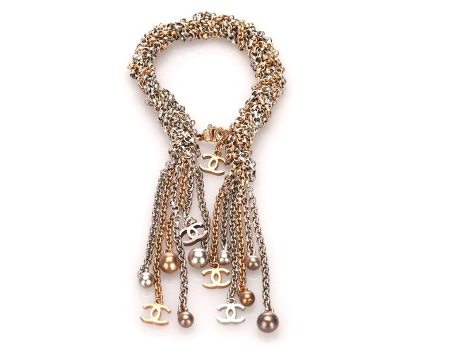 Chanel Gold Metal Chain Charm Bracelet Silvery Golden  ref.175375
