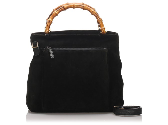 Gucci Black Bamboo Suede Satchel Leather  ref.175377