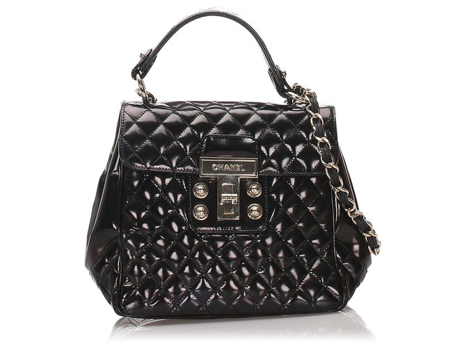 Chanel Black Quilted Patent Leather Satchel  ref.175389