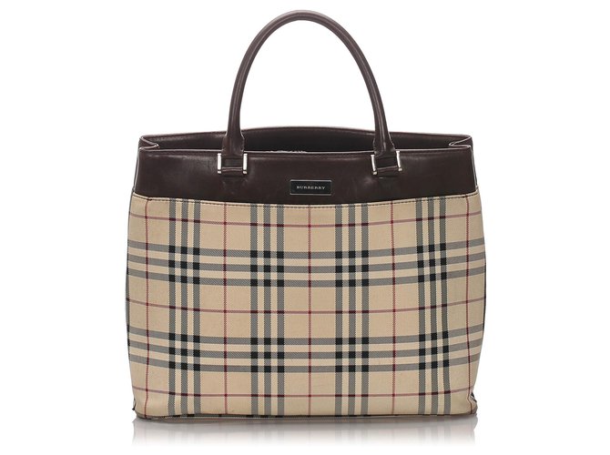 Burberry Brown House Check Canvas Tote Bag Multiple colors Beige Leather Cloth Cloth  ref.175398