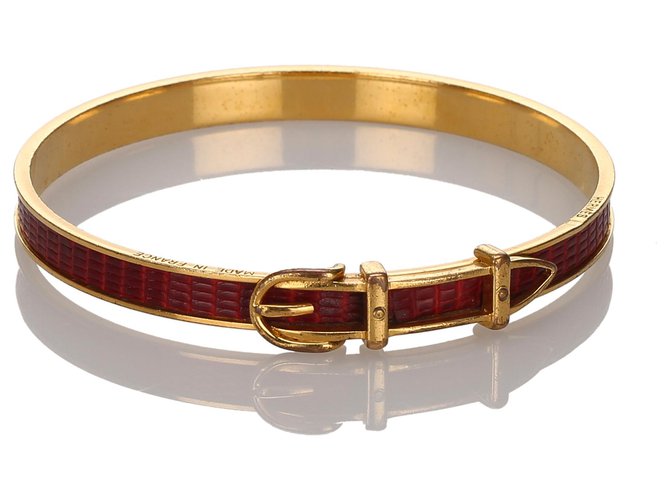 Bracelet Boucle Rouge Hermès Cuir Métal Veau façon poulain  ref.175401
