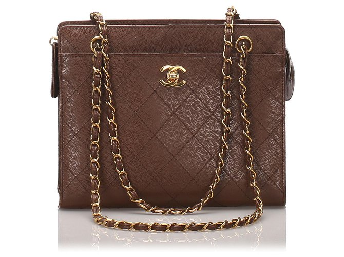 Chanel Brown Leather Chain Shoulder Bag Pony-style calfskin  ref.175402